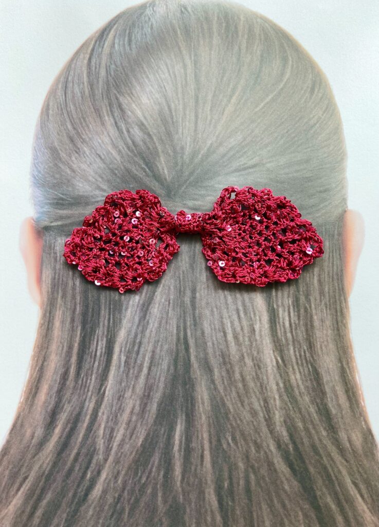 レース編みリボンシュシュ ヘアゴム ヘアアクセ おしゃれな北欧風 ローズマダー