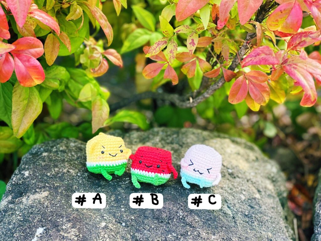 編みちびっ子ブロック　スイカ　メロン　もも　クリームスイカ　ストラップ/飾り/置物