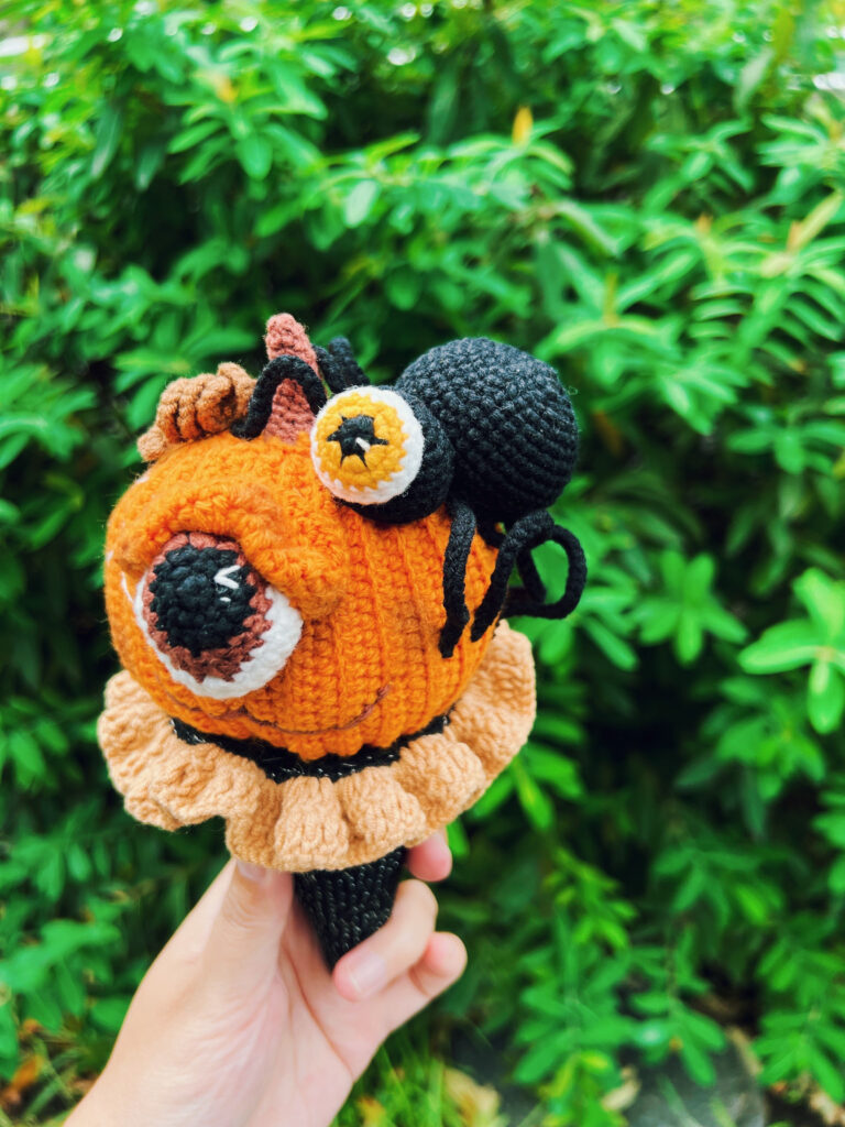 かぼちゃソフトクリーム　編みぐるみ　秋　ハロウィン　飾り　かぎ編み　撮影小物　置物　
