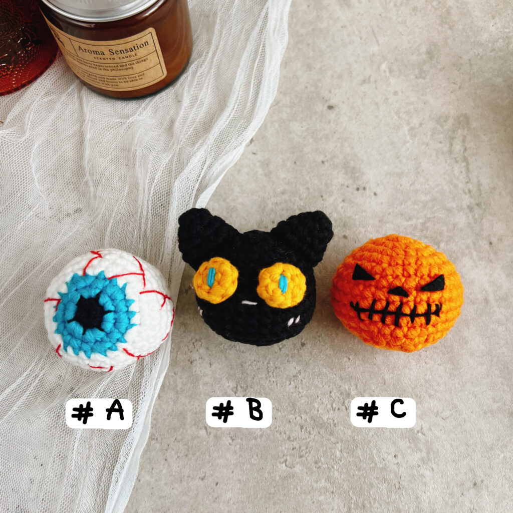 ハロウィン　串団子　目玉　黒猫　カボチャ　ゴースト　ゾンビ　ガイコツ　編みぐるみ　秋　飾り　撮影小物　置物　ヘアピン