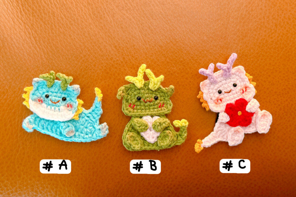 2024 干支・辰(龍/竜) かわいい福龍編みヘアクリップ　子供 ブローチ　新年　元旦　正月飾り　ドラゴン　縁起物