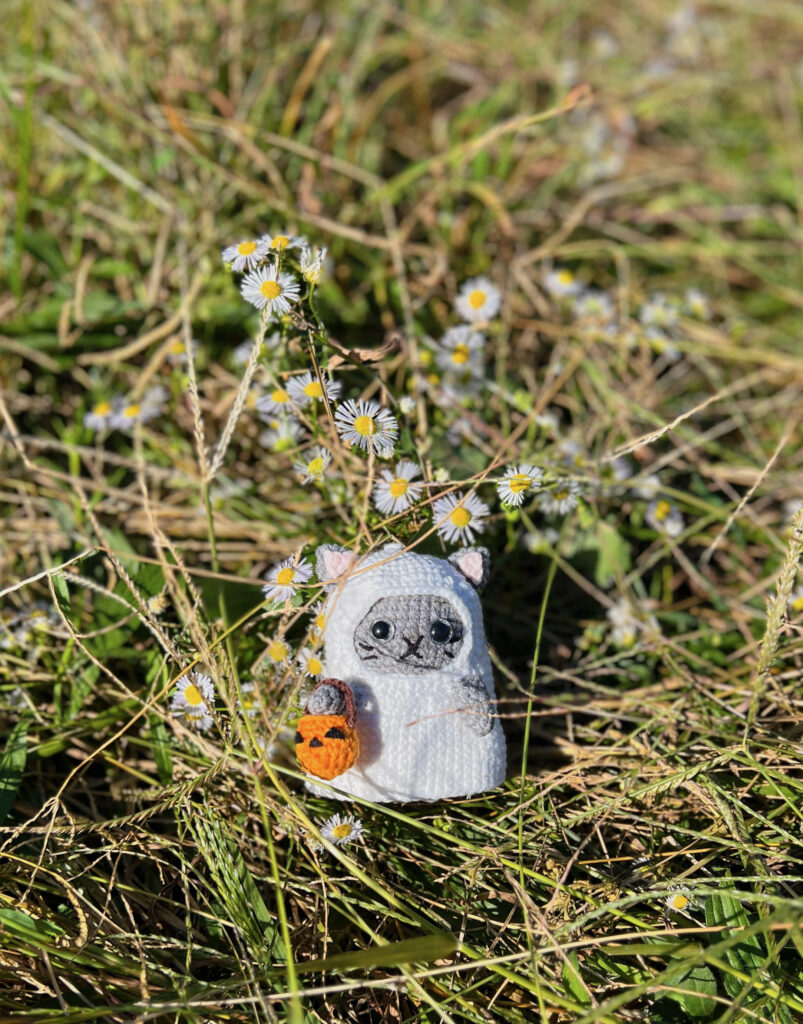 ゴーストネコ　ネコの魔法使い　カボチャネコ　パンプキン　編みぐるみ　秋　ハロウィン　飾り　かぎ編み　撮影小物　置物